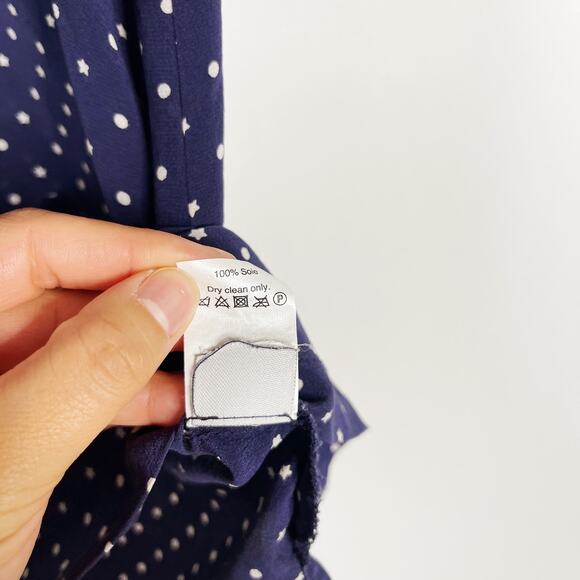 Madewell XSmall Navy Blue Silk Composition Tank Top Dots and Stars Split VNeck - Picture 7 of 8